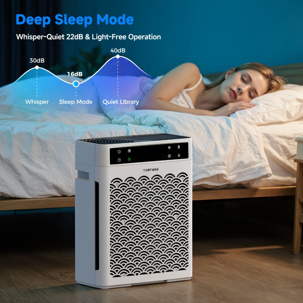 Air Purifier TDBYWAE with Three-Stage HEPA and Carbon Filters, 3000 Sq Ft Source Value, 22dB Mode and 19-Hour Timer