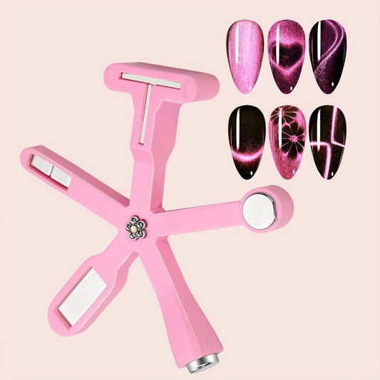 Cat Eye Nail Magnet Set 3Pcs 6-in-1 Magnetic Nail Art Tool – Pentagram Heart Round Cigar Magnets for Cat Eye Gel Polish Linear Star Heart Effects, DIY Home Salon Studio, Pink Design