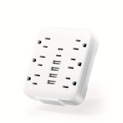 Power Strip Bedside Wall Extender 12-in-1 with 6 AC Outlets, 4 USB-A, 2 USB-C and Cord-Free Plug-In Design