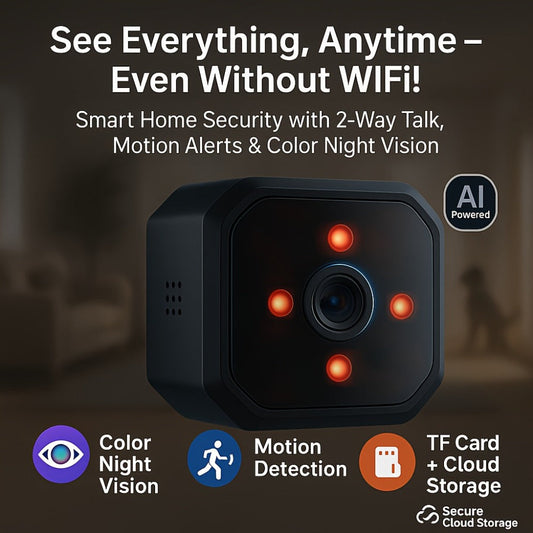 Mini Plug-In Security Camera Indoor Flexible WiFi with Night Vision, 24/7 Motion Alerts & TF Card Local Storage – No Monthly Fees, Perfect for Garage, Baby Room & Home Surveillance