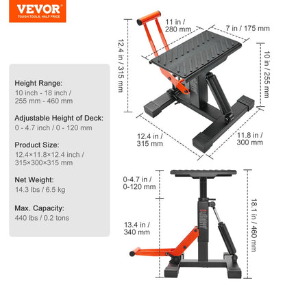 Hydraulic Motorcycle Lift Table 440 LBS Capacity Adjustable Height Repair Stand for Dirt Bike Pit Bike ATV - Smooth Elevation Maintenance Jack
