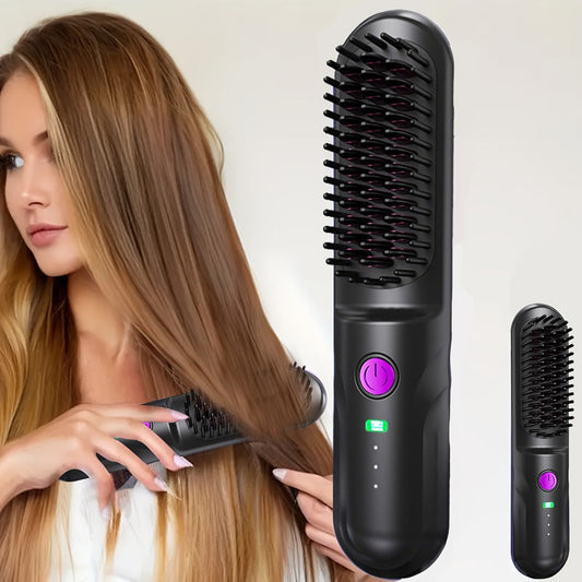 Wireless Hair Straightener Comb - Portable Cordless Straightening Brush with 3-Min Fast Heat, 3 Temp Settings 170-190°C, Negative Ion Technology, 3D Comb Design, Lightweight Travel Hair Straightener
