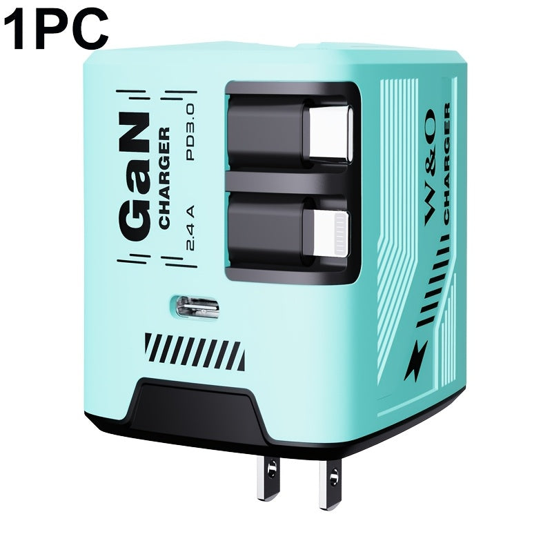 USB-C Wall Charger with Integrated Dual Cables in Single or Two-Piece Packs and Multiple Colors