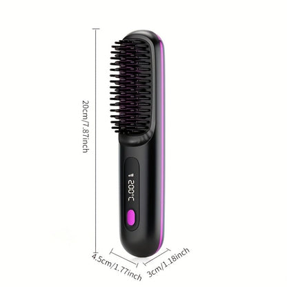 Cordless Hair Straightening Brush with USB-C Charging, Three Heat Levels and Black or White Options