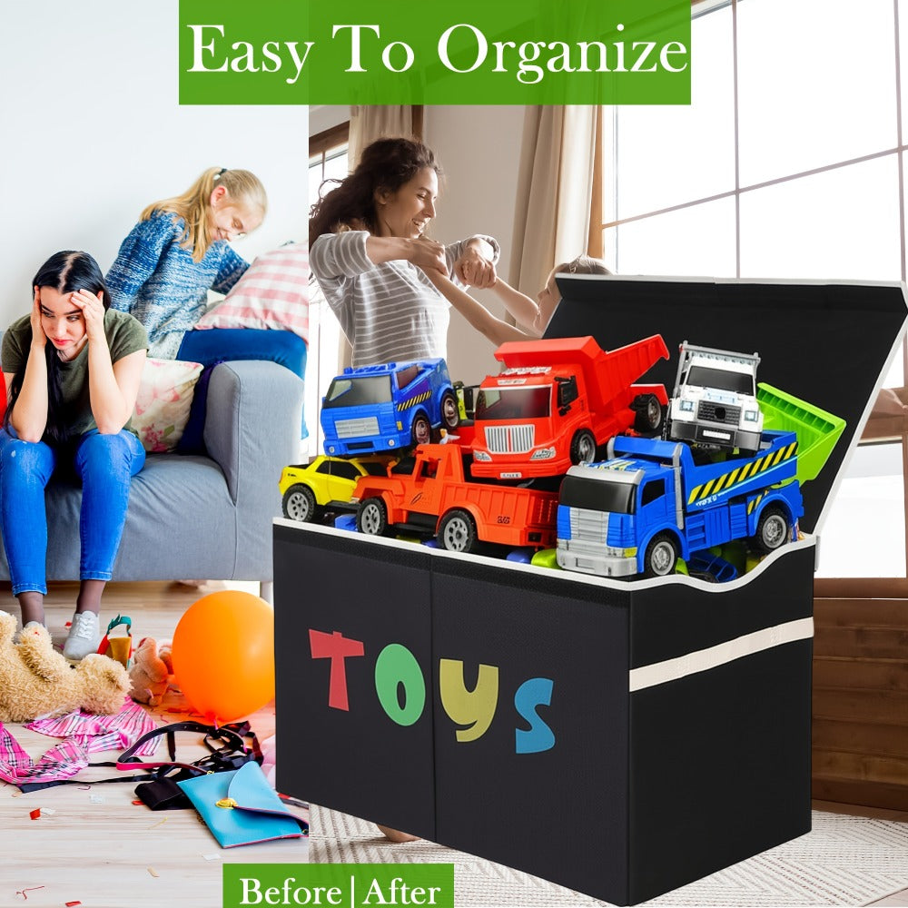 Extra Large Collapsible Kids Storage Chest with Lid – 31.7 Gal Toy Box Organizer Bins for Boys Girls Bedroom Nursery Living Room