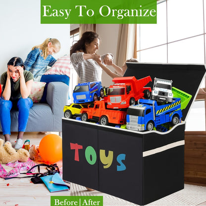 Extra Large Collapsible Kids Storage Chest with Lid – 31.7 Gal Toy Box Organizer Bins for Boys Girls Bedroom Nursery Living Room
