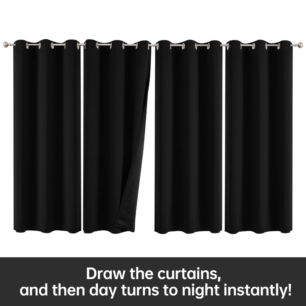 Four-Panel Grommet Blackout Curtain Set in Wine Red, Black or Gray with Six Sizes from 37 x 54 to 52 x 108 Inches