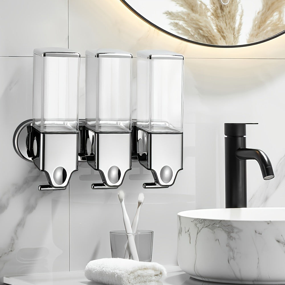 Three-Bottle Wall-Mounted Soap Dispenser Set with 16.91 oz 500 ml Source Capacity in Five Finish Options