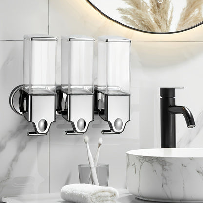 Three-Bottle Wall-Mounted Soap Dispenser Set with 16.91 oz 500 ml Source Capacity in Five Finish Options