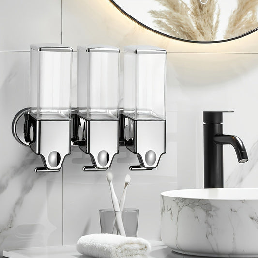 Wall Mounted Soap Dispenser Set 3-Pack No Drill 16.91oz Shampoo Shower Gel Conditioner Dispenser for Bathroom Kitchen
