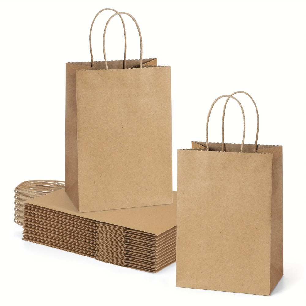 Gift Bag Set Small Kraft Paper, 100 Twisted-Handle Bags in Brown, Black or White, 4.25 x 2.85 x 7.85 Inches