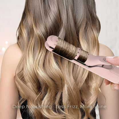 2-in-1 Airflow Curling Iron 360° Ceramic – Curl & Straighten Anti-Scald Hair Styler Wand with 5 Temps Cool Air Technology for Long & Short Hair – Pink, Black