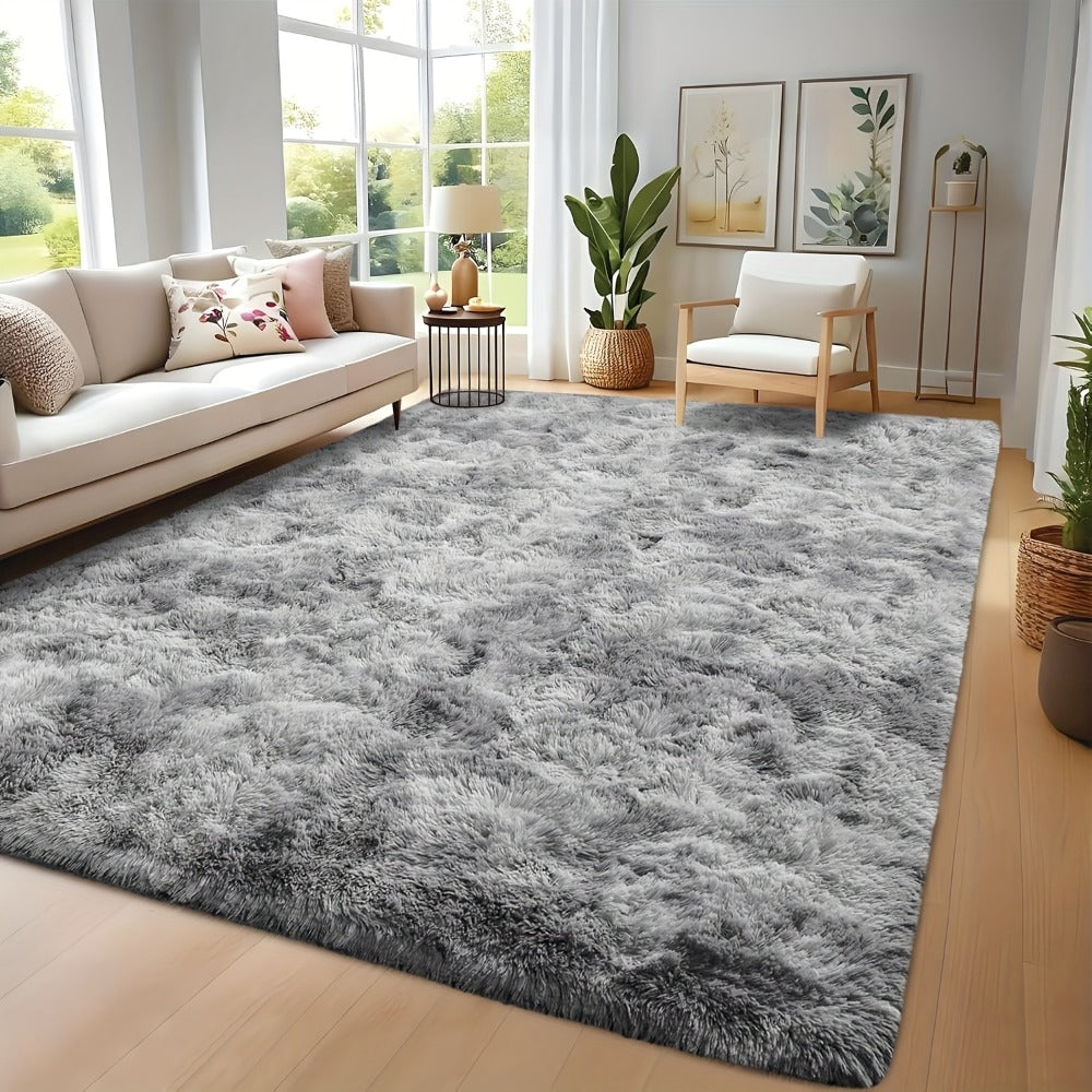 Area Rug Tie-Dye Shaggy Plush Design with Six Colors and Four Washable Sizes for Bedroom or Dorm