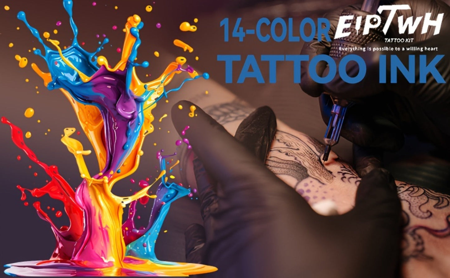 Tattoo Ink Set 14 Colors — EIPTWH 15ml Vivid Pigment Kit, Long-Lasting Skin-Safe Formula, Complete Professional & Beginner Color Palette for Body Art