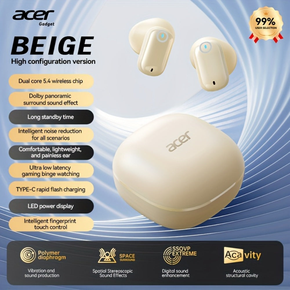 Acer OHR501 Dolby Surround Sound Wireless Earbuds Bluetooth 5.4 Semi-In-Ear TWS Intelligent Noise Cancellation Fingerprint Touch Control Ultra-Low Latency Type-C Fast Charging 8 Colors