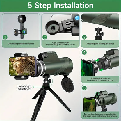10x42 Monocular Telescope with Smartphone Adapter, Tripod and Black or Green Checkout Options