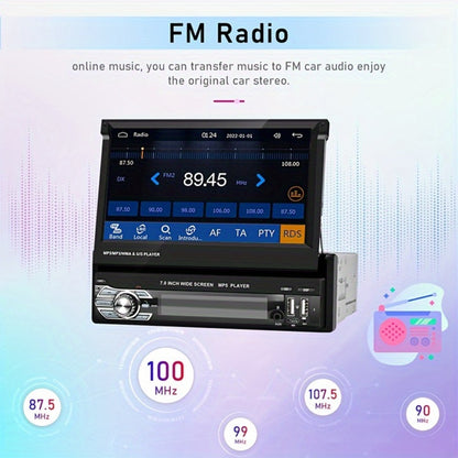 Single Din Car Stereo 7 Inch Flip Out Touchscreen - Wireless CarPlay & Android Auto, 1080P HD, FM Radio, SWC, Voice Control, USB/Type-C/AUX, Backup Camera Compatible