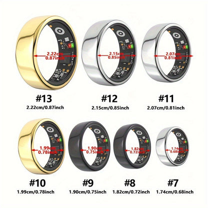 R18 Smart Ring Activity Tracker with 20+ Workout Modes – Sleep & Stress Monitor, Heart Rate, iPhone & Android Compatible, USB Charging, Silvery Black Golden (Size 7-13) Fitness Gift for Men Women