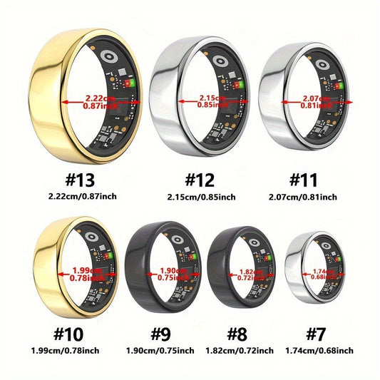 R18 Smart Ring Activity Tracker with 20+ Workout Modes – Sleep & Stress Monitor, Heart Rate, iPhone & Android Compatible, USB Charging, Silvery Black Golden (Size 7-13) Fitness Gift for Men Women