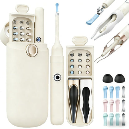 12-in-1 Rechargeable Camera Ear Cleaning Kit with LED Light, Storage Case and Beige or Blue Checkout