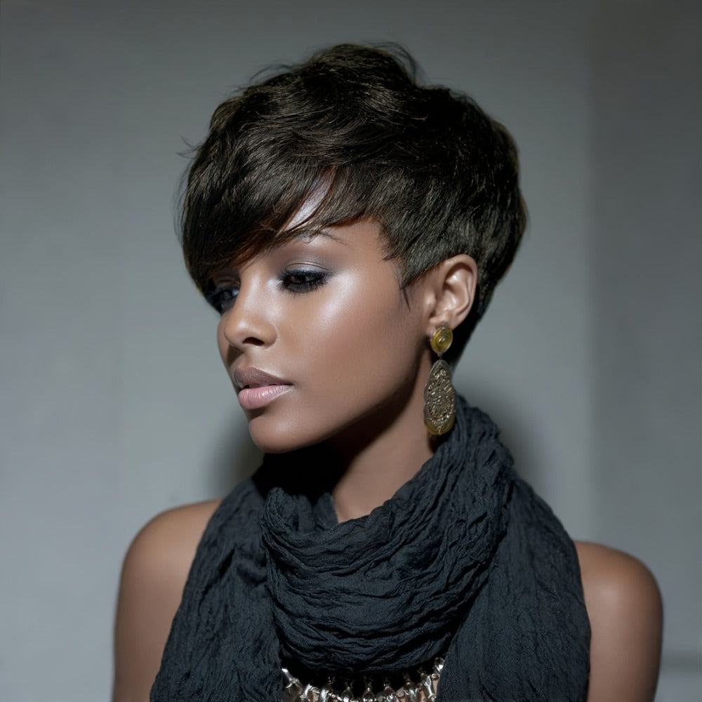Synthetic Wig 6-Inch Short Straight Style with Rose Net Cap in Six Brown-Black Color Codes
