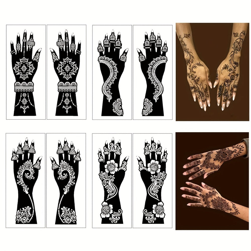 Eight-Piece Hand-Length Tattoo Stencil Set with Floral Patterns for Hands and Forearms in SM010 or SM011