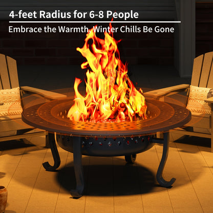 Fire Pit 43 Inch with 2 Cooking Grills & Lid Outdoor Wood Burning Firepit Round Metal Table for Backyard Patio Garden Camping Bonfire