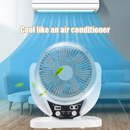 Solar Desk Fan with Adjustable Stand, Separate Panel, USB Input, Phone Output and 1-Piece Package