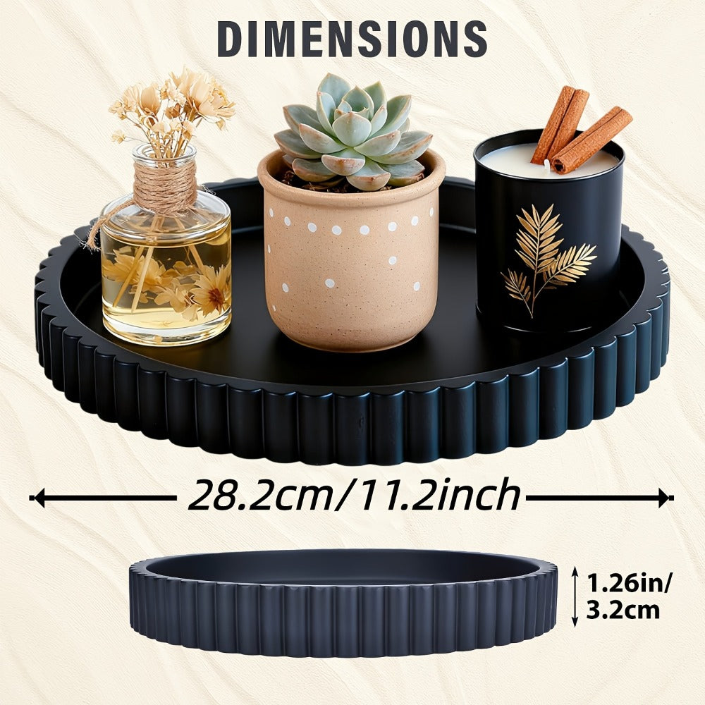 Wood Decorative Tray for Coffee Table 11 Inch Round Boho Serving Tray Wooden Centerpiece for Home Cooking, Dining and Outdoor Meals