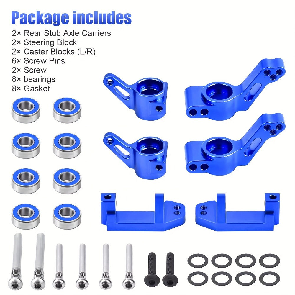 Aluminum Front Steering Caster Block Set for Traxxas Slash 2WD Stampede Rustler RC Car Upgrade Kit Replaces #3632 #3736 #3752 with Stub Axle Carriers Adjustable Tie Rod