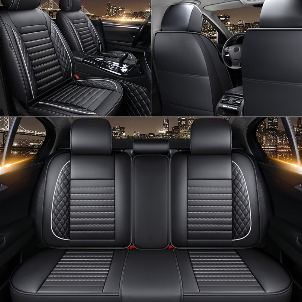 Car Seat Covers Full Set – 5-Seat PU Leather Airbag Compatible Universal Fit Sedan SUV Truck Waterproof with Front Storage Bag & Detachable Armrest