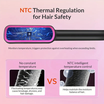 Ionic Hair Straightener Brush Anti-Scald – Precise Temperature Control Auto Shut-Off Straightening Comb Flat Iron for Women All Hair Types – Rose Gold, Black, Gift for Her