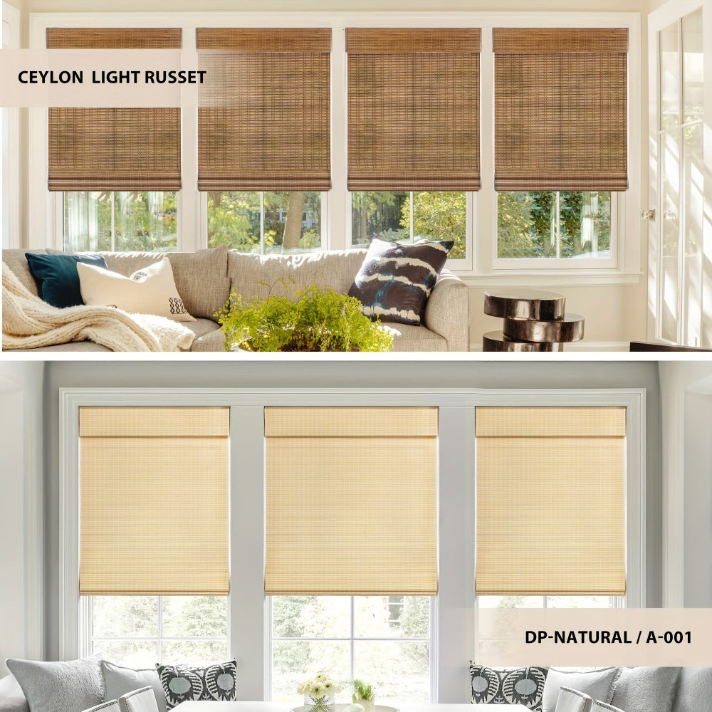 Woven Bamboo Roman Window Shade in Six Exact Color Names, 60-Inch Height and Widths from 23 to 48 Inches