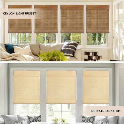 Woven Bamboo Roman Window Shade in Six Exact Color Names, 60-Inch Height and Widths from 23 to 48 Inches