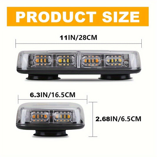 48 LED Roof Strobe Light Bar IP67 Waterproof Magnetic Mount Emergency Warning Light 12-24V for Plow Trucks Construction Vehicles Cars, Amber Green Red White High-Visibility Safety Beacon