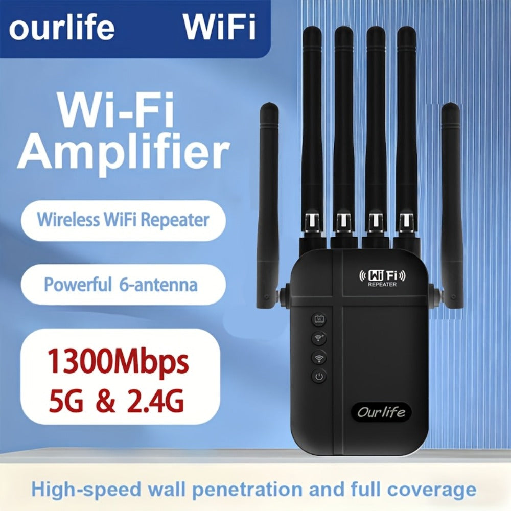 WiFi Range Extender Ourlife 1300Mbps Dual-Band 2.4/5GHz with Six Antennas and Five Color Configurations