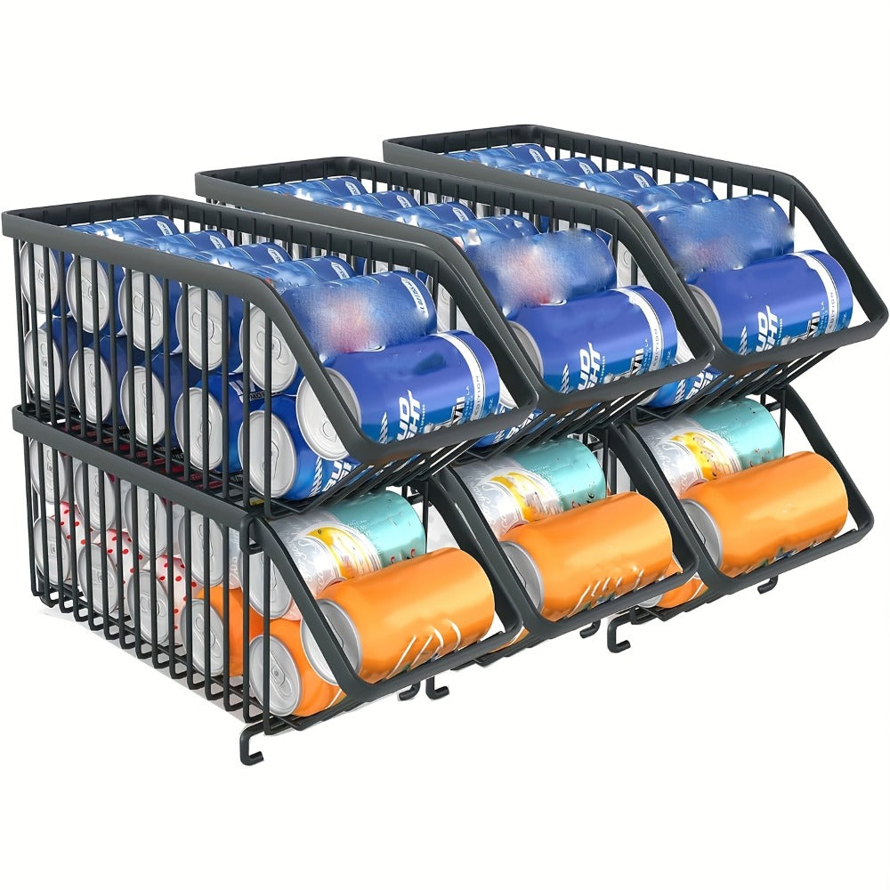 Soda Can Rack Kitchen Organizer 6-Piece Black Iron Stackable Set for Refrigerator, Pantry or Cabinet