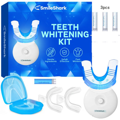 Battery-Powered LED Teeth Whitening Kit with Three Gel Syringes, Mouth Trays and Storage Case