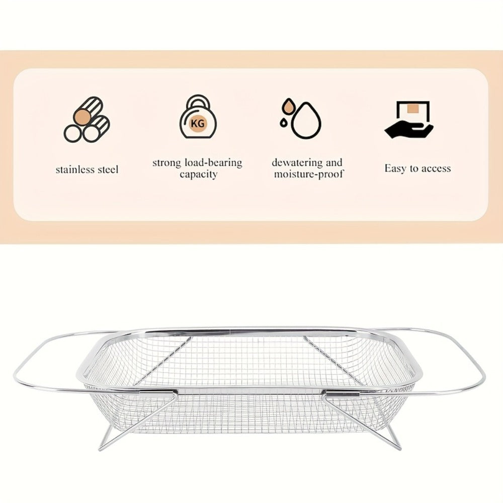Expandable Stainless Steel Colander & Drain Basket, Adjustable Strainer for Vegetables, Fruits & Kitchen Sink Use