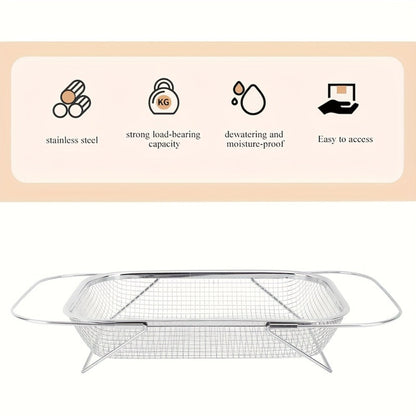 Expandable Stainless Steel Colander & Drain Basket, Adjustable Strainer for Vegetables, Fruits & Kitchen Sink Use
