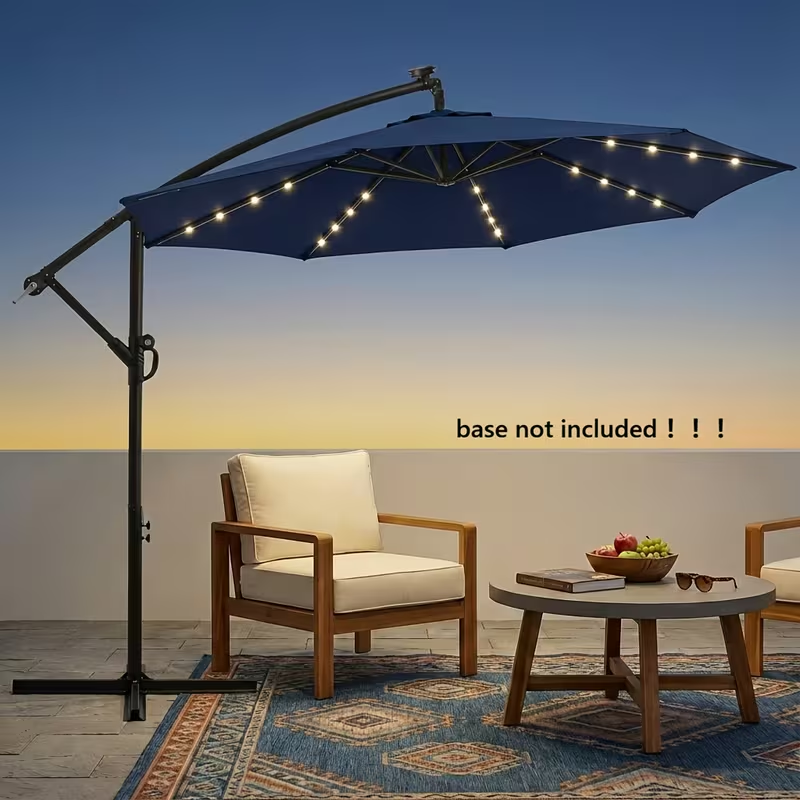 Offset Cantilever Umbrella 10FT Solar LED UPF50+ Easy Tilt Crank