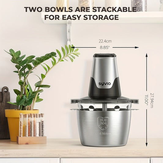 Mini Food Processor 450W – Electric Food Chopper with 2 Bowls & 4 Bi-Level Blades for Meat, Baby Food, Onion & Vegetables, 2-Speed
