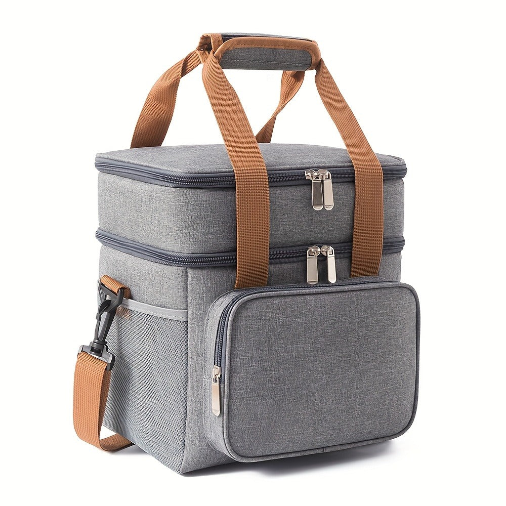 Double-Layer Lunch Carrier Bag with Shoulder Strap and One-Piece Checkout Options in Three Colors