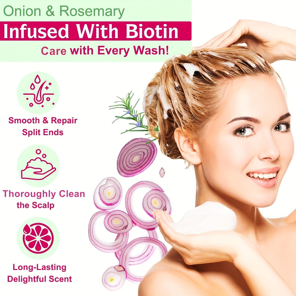 Onion Biotin Shampoo and Conditioner Set — Rosemary & Jojoba Oil, Anti-Dandruff, Strengthening & Nourishing for Dry Rough Damaged Hair, Promotes Hair Growth, Smoothing Formula, Men & Women