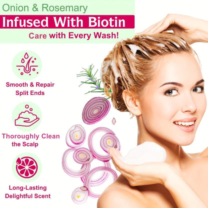 Onion Biotin Shampoo and Conditioner Set — Rosemary & Jojoba Oil, Anti-Dandruff, Strengthening & Nourishing for Dry Rough Damaged Hair, Promotes Hair Growth, Smoothing Formula, Men & Women