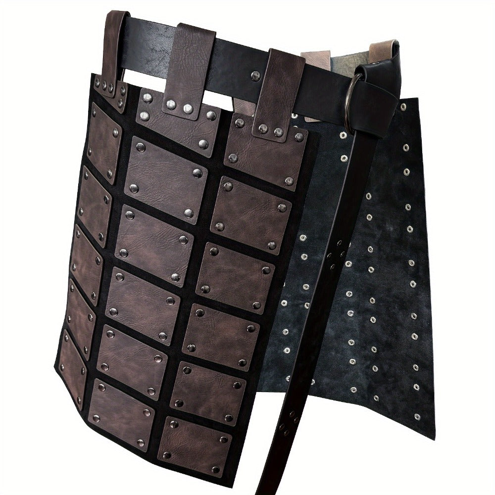 Medieval Costume Waist Armor Panel with Riveted Square Sections, Belt and Dark Brown or Black Checkout Colors