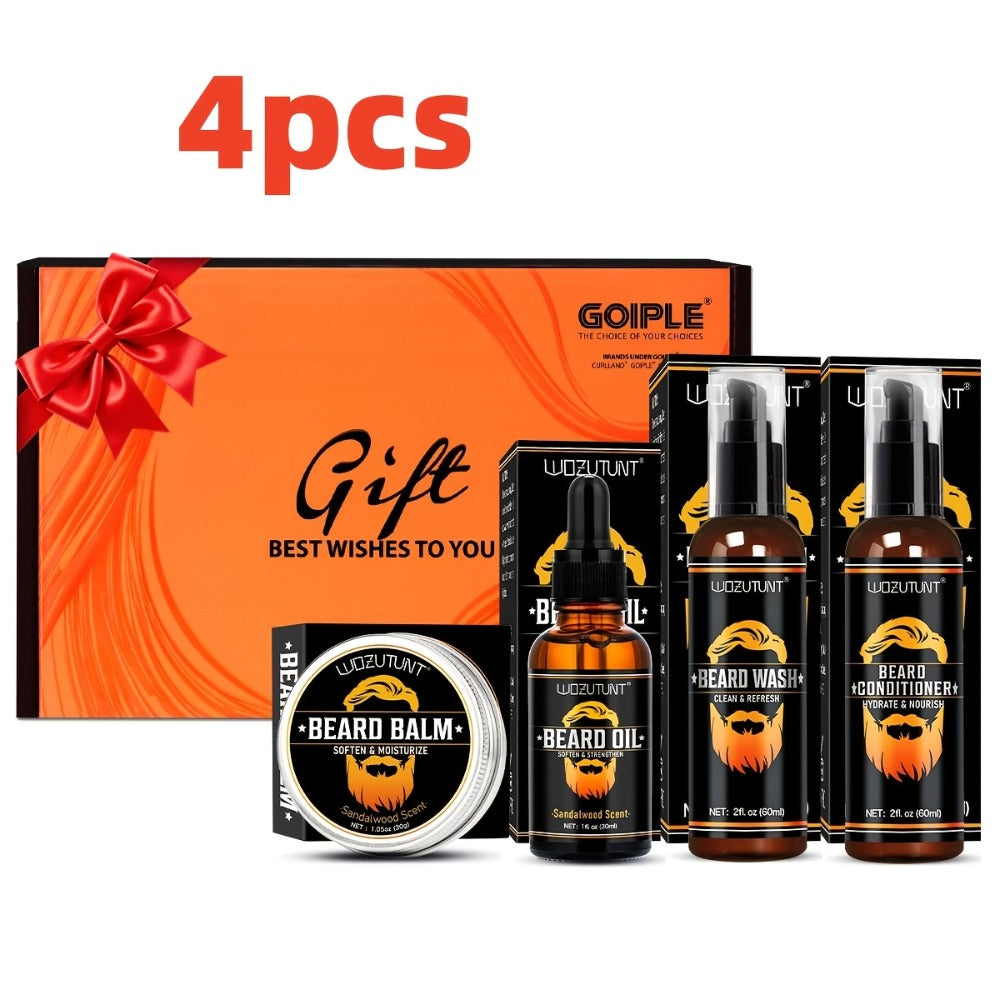 Beard Oil & Balm Grooming Kit for Men — 9-Piece Complete Beard Care Set with Conditioner Wash Brush Comb Clippers Travel Pouch, Beard Pen Option, Birthday Father's Day Gift