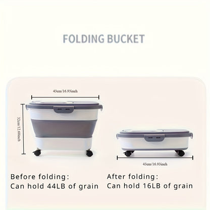 Collapsible Rolling Pet Food Bin with Measuring Cup, Folding Sides and Three Color Options