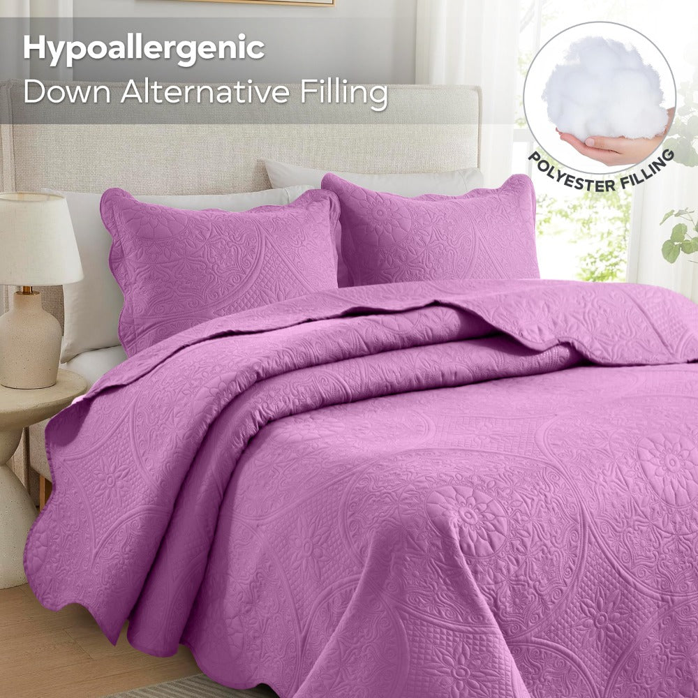 Quilted Bedspread Set 3 Piece – Soft Floral Coverlet with Pillow Shams, Lightweight Breathable Quilt for Bedroom & Guest Room, All Season Bed Cover