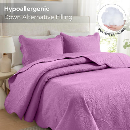 Quilted Bedspread Set 3 Piece – Soft Floral Coverlet with Pillow Shams, Lightweight Breathable Quilt for Bedroom & Guest Room, All Season Bed Cover